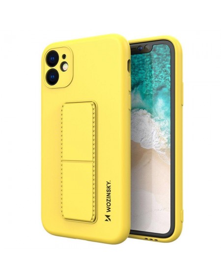 Wozinsky Kickstand Case silicone case with stand for iPhone 12 yellow