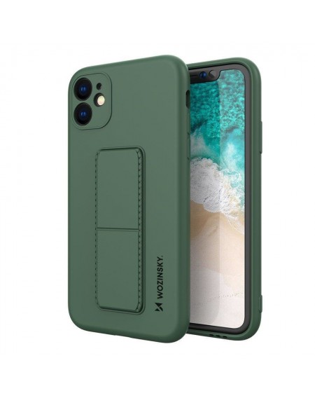 Wozinsky Kickstand Case silicone case with stand for iPhone 12 Pro Max dark green