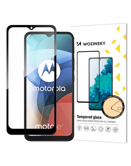 Wozinsky Tempered Glass Full Glue Super Tough Screen Protector Full Coveraged with Frame Case Friendly for Motorola Moto E7 black