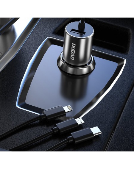 Dudao 3in1 USB car charger 3,4 A built-in cable Lightning / USB Type C / micro USB black (R5ProN black)