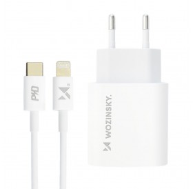 Wozinsky fast EU USB Type C Power Delivery 20W wall charger + cable USB Type C / Lightning cable 1m white