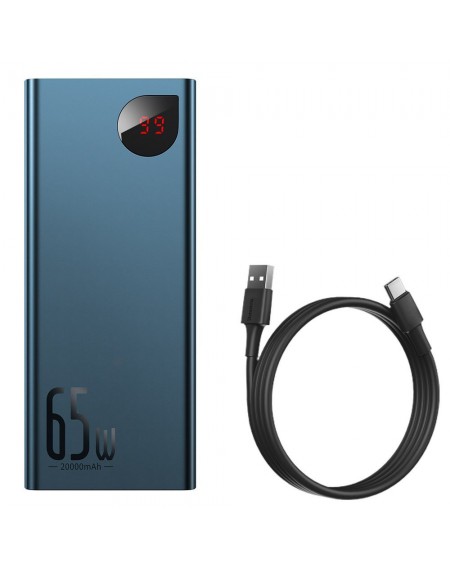 Baseus Adaman powerbank 2x USB / 1x USB Type C / 1x micro USB 20000mAh 65W Quick Charge 4.0 Power Delivery blue (PPIMDA-D03)