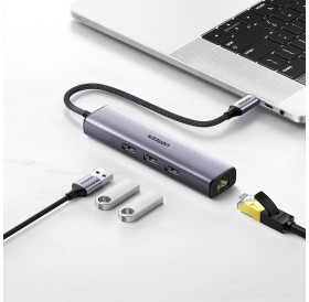 Ugreen 4in1 multi-functional HUB USB Type C - 3x USB 3.2 Gen 1 / RJ45 100Mbps gray (20917 CM475)