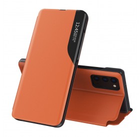 Eco Leather View Case elegant bookcase type case with kickstand for Samsung Galaxy A32 4G orange
