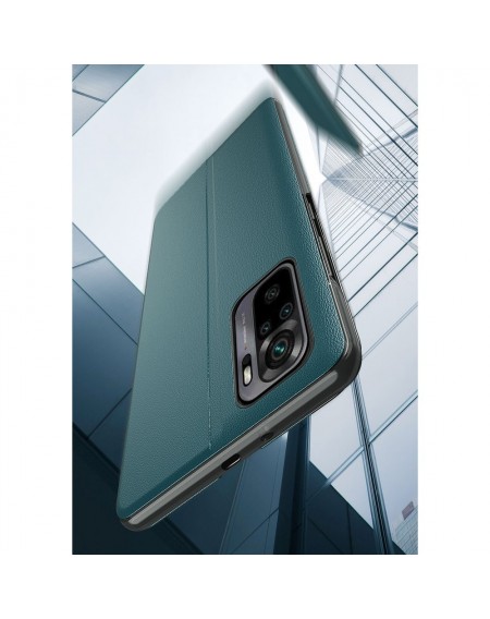 Eco Leather View Case elegant bookcase type case with kickstand for Xiaomi Redmi Note 10 / Redmi Note 10S green