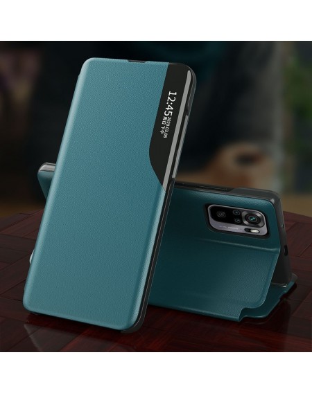 Eco Leather View Case elegant bookcase type case with kickstand for Xiaomi Redmi Note 10 / Redmi Note 10S green