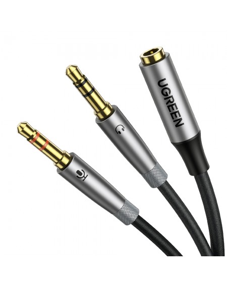 Ugreen AUX splitter cable 3.5 mm mini jack (female) - 2x 3.5 mm mini jack (male - microphone and headphones) silver (AV193 50255)