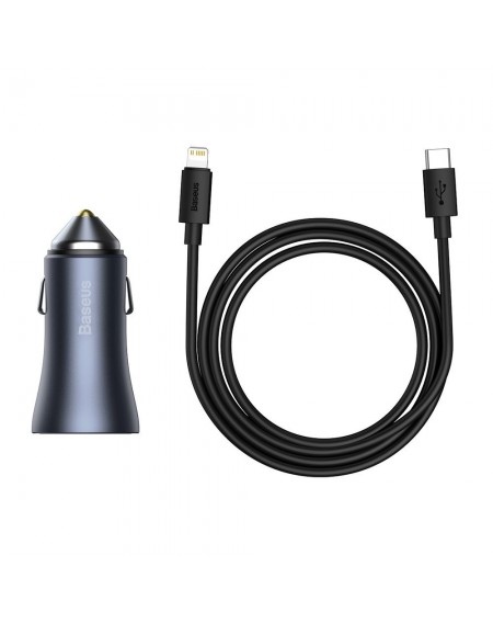 Baseus Golden Contactor Pro quick car charger USB Type C / USB 40 W Power Delivery 3.0 Quick Charge 4+ SCP FCP AFC + USB Typ C - Lightning cable gray (TZCCJD-B0G)
