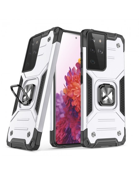 Wozinsky Ring Armor Case Kickstand Tough Rugged Cover for Samsung Galaxy S21 Ultra 5G silver