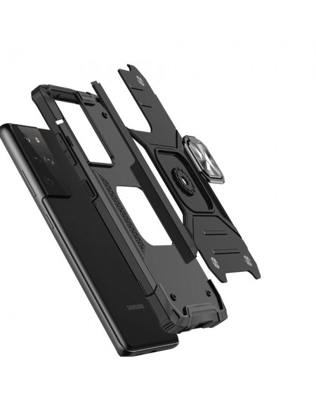 Wozinsky Ring Armor Case Kickstand Tough Rugged Cover for Samsung Galaxy S21 Ultra 5G black