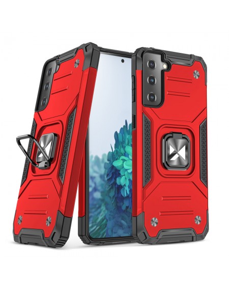 Wozinsky Ring Armor Case Kickstand Tough Rugged Cover for Samsung Galaxy S21 5G red