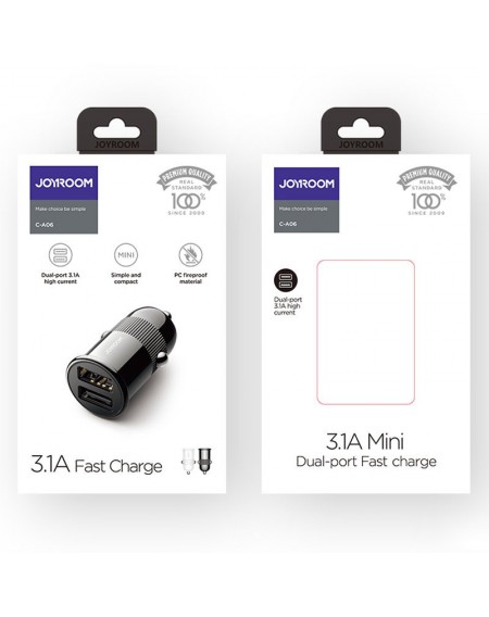 Joyroom 3,1 A dual port smart car charger black (C-A06)