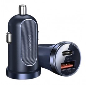 Joyroom mini dual port USB Type C / USB 30 W 5 A smart car charger Power Delivery Quick Charge 3.0 blue (C-A08)