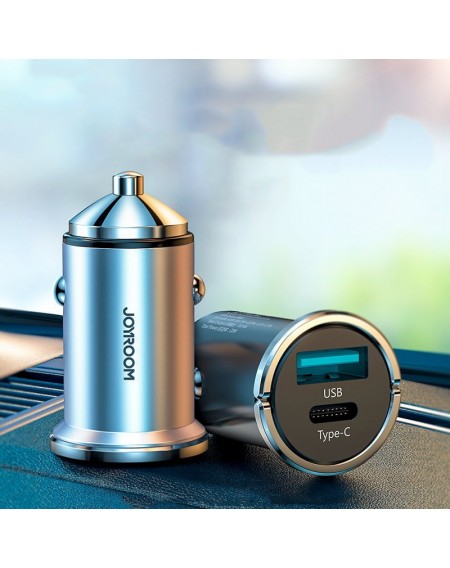 Joyroom mini dual port USB Type C / USB 20 W 5 A smart car charger Power Delivery Quick Charge 3.0 AFC SCP gray (C-A45)