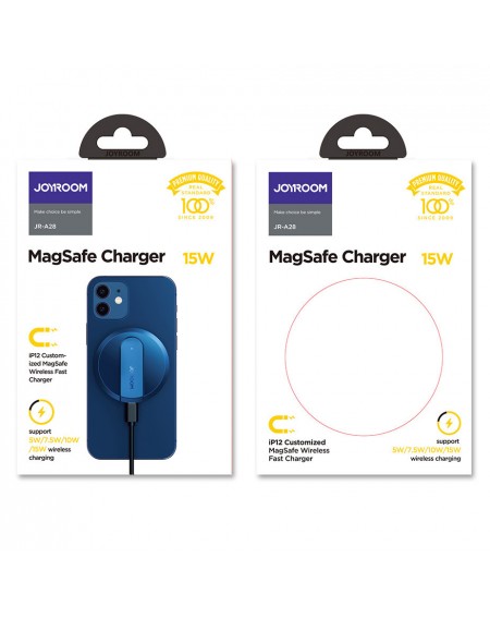 Joyroom wireless Qi charger 15 W for iPhone (MagSafe compatible) + USB Type C cable blue (JR-A28)