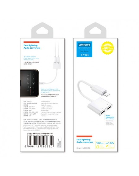 Joyroom Lightning - 2x Lightning headphone adapter audio and charging white (S-Y104)