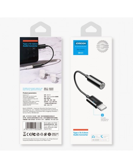 Joyroom headphone adapter 3.5mm mini jack (female) - USB Type C (male) white (SH-C1)