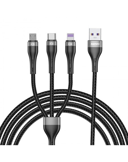 Proda Quark pro 3in1 USB cable - Lightning / USB Type C / micro USB 5A 1.2m black (PD-B59th)
