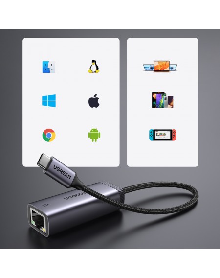 Ugreen external USB Type C network adapter - RJ45 1Gbps (1000Mbps) gray (40322 CM483)