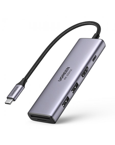 Ugreen multi-functional HUB USB Type C - 2x USB 3.2 Gen 1 / HDMI 4K 60Hz / SD and TF card reader / USB Type C PD 100W gray (60384 CM511)