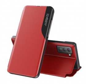 Eco Leather View Case elegant bookcase type case with kickstand for Samsung Galaxy S21 FE red