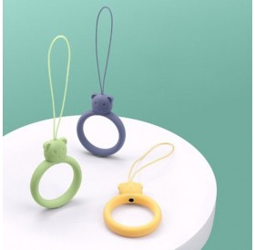A silicone lanyard for a phone bear ring on a finger black