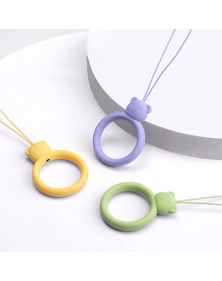 A silicone lanyard for a phone bear ring on a finger black