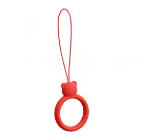 A silicone lanyard for a phone bear ring on a finger red
