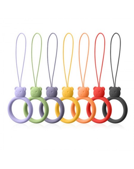 A silicone lanyard for a phone bear ring on a finger dark blue