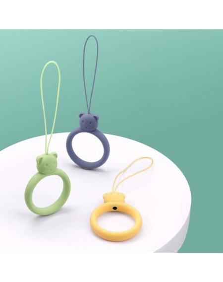 A silicone lanyard for a phone bear ring on a finger bottle green