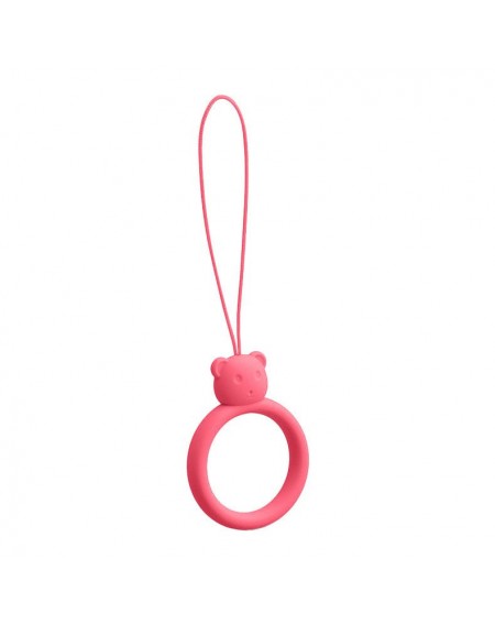A silicone lanyard for a phone bear ring on a finger pink