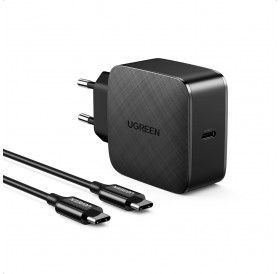 Ugreen GaN (Gallium Nitride) USB Type C Fast Charger 65W Quick Charge Power Delivery + USB Type C Cable 2m Black (40156 CD217)