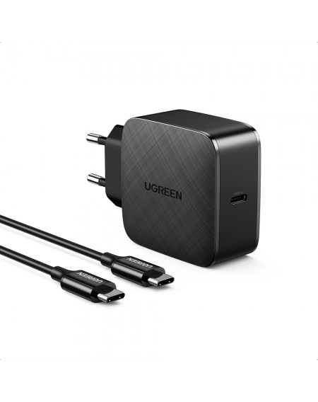 Ugreen GaN (Gallium Nitride) USB Type C Fast Charger 65W Quick Charge Power Delivery + USB Type C Cable 2m Black (40156 CD217)