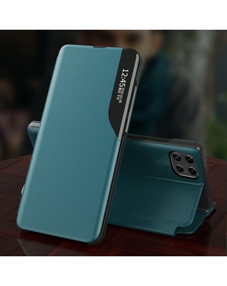 Eco Leather View Case elegant bookcase type case with kickstand for Samsung Galaxy A22 4G green