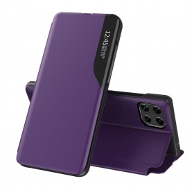 Eco Leather View Case elegant bookcase type case with kickstand for Samsung Galaxy A22 4G purple