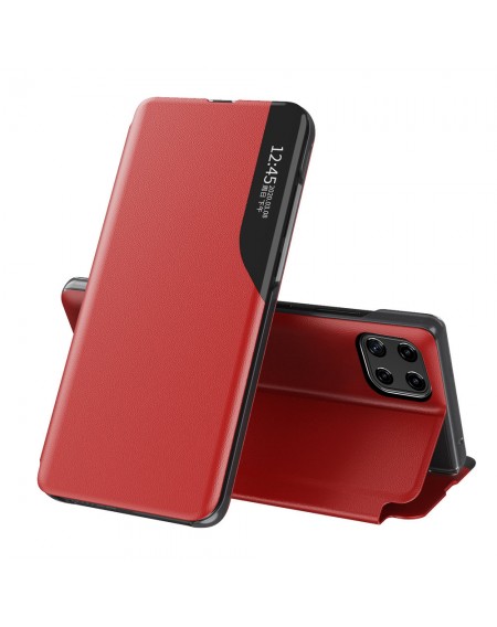 Eco Leather View Case elegant bookcase type case with kickstand for Samsung Galaxy A22 5G red