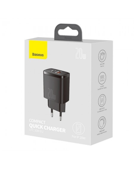 Baseus Compact Fast USB / USB Type C Charger 20W 3A Power Delivery Quick Charge 3.0 black (CCXJ-B01)
