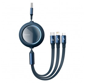 Baseus Bright Mirror retractable cable 3in1 USB - micro USB / USB Type C / Lightning 66W 1.2m blue (CAMLC-MJ03)