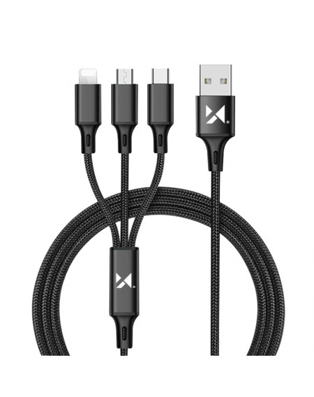 Wozinsky cable 3w1 USB - USB Typ C/ micro USB/ Lightning 2,8A 1,25m black