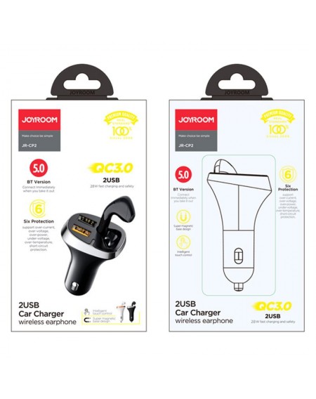 Joyroom car charger with wireless earphone 2x USB Bluetooth 5.0 30W 2.1 A Quick Charge 3.0 black (JR-CP2)