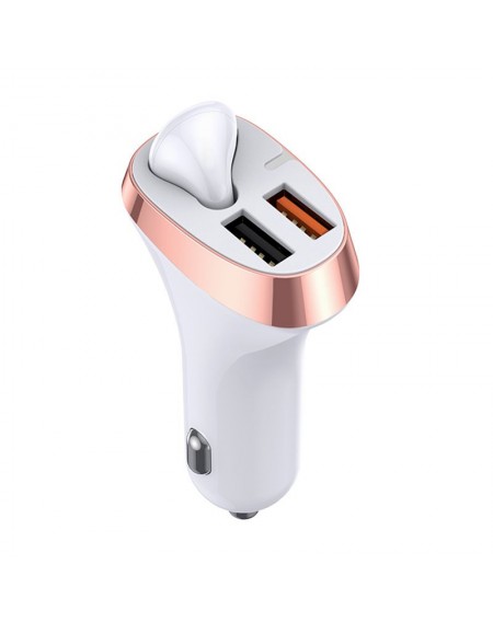Joyroom car charger with wireless earphone 2x USB Bluetooth 5.0 30W 2.1 A Quick Charge 3.0  white (JR-CP2)