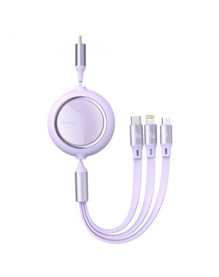 Baseus Bright Mirror 3in1 Retractable Data Cable USB Type C - micro USB / USB Typ C / Lightning Power Delivery 100W 1,2m violet (CAMLC-AMJ05)