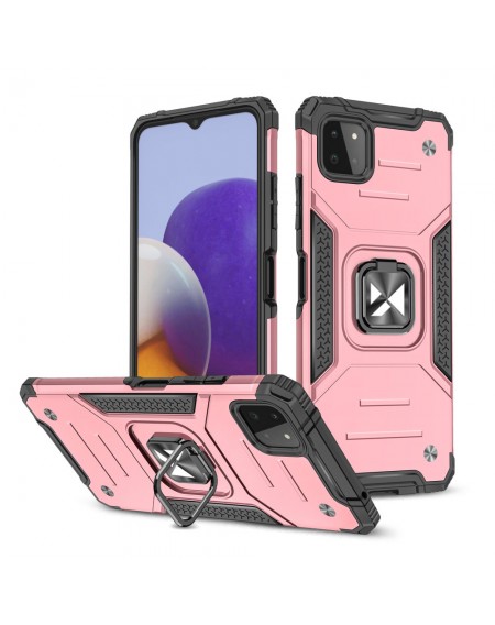 Wozinsky Ring Armor Case Kickstand Tough Rugged Cover for Samsung Galaxy A22 4G pink