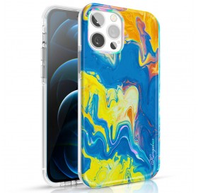 Kingxbar Watercolor Series color case for iPhone 12 Pro / iPhone 12 yellowblue