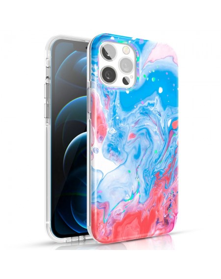 Kingxbar Watercolor Series color case for iPhone 12 Pro Max Blue-pink
