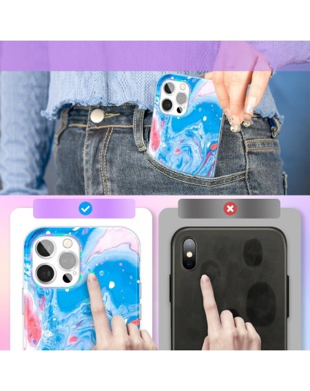 Kingxbar Watercolor Series color case for iPhone 12 Pro / iPhone 12 Blue-pink