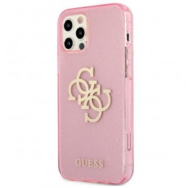 Guess GUHCP12LPCUGL4GPI iPhone 12 Pro Max 6,7" różowy/pink hard case Glitter 4G Big Logo