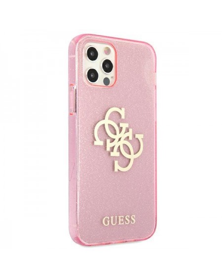 Guess GUHCP12MPCUGL4GPI iPhone 12/12 Pro 6,1" różowy/pink hard case Glitter 4G Big Logo
