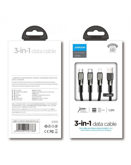 Joyroom 3in1 USB cable - Lightning / Lightning / USB Type C 3,5A 480 Mbps 1,3m black (S-1335K4)