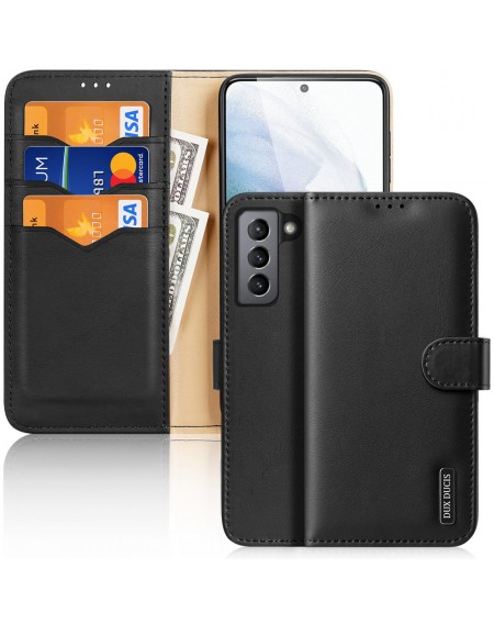 Dux Ducis Hivo Genuine Leather Bookcase type case for Samsung Galaxy S21 FE black
